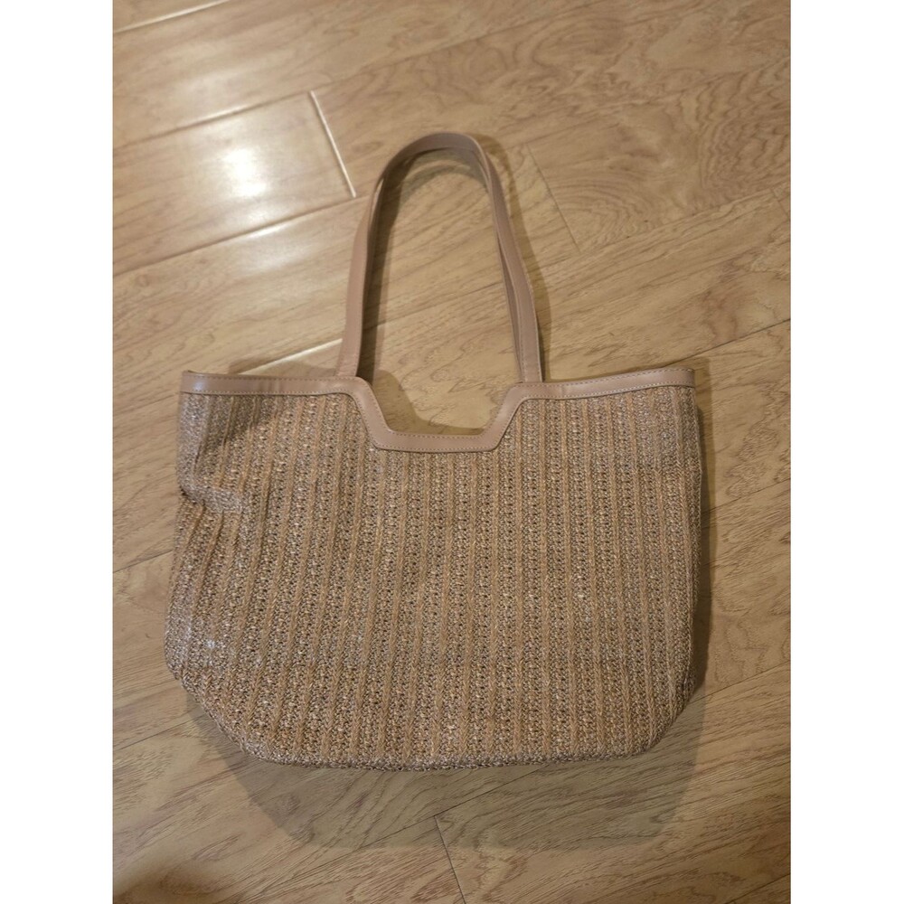 Neutral Straw Texture Tote Bag with Top Handles
